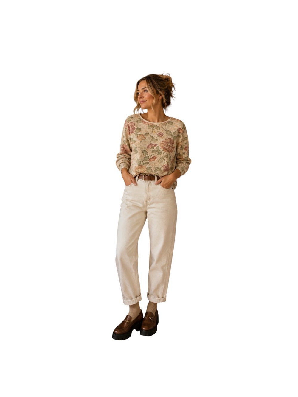 Vintage 90s Basic Editions Floral Tapestry Sweater Small Butter Mom Grannycore